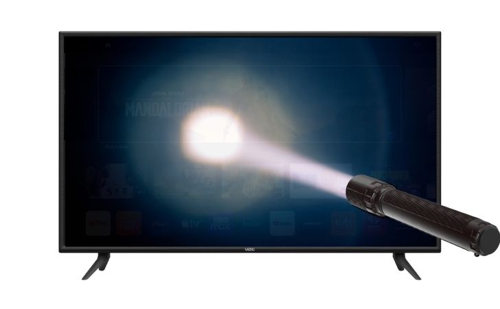 shine the torch light onto the TV display
